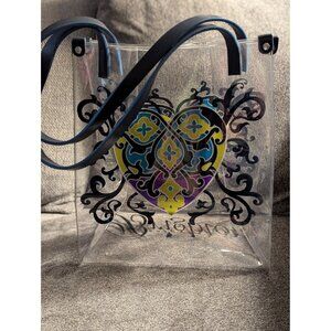 Brighton Clear Tote Bag With Decorative Heart Design & Blue Leather Straps
